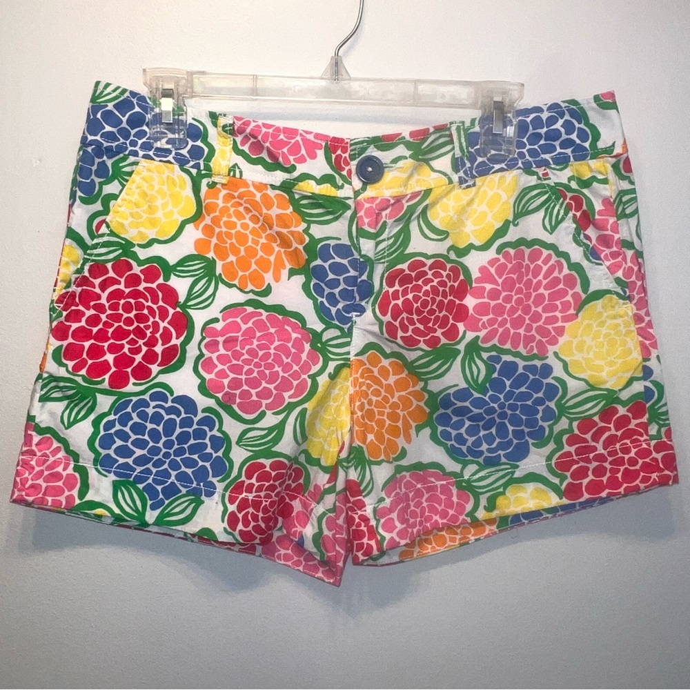 Lilly Pulitzer Multicolored Hydrangea Print Shorts Tropical Sz 8 Zip Up Pockets